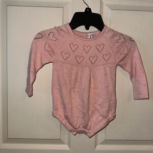 Janie and Jack Pink Heart knit onesie Bodysuit 12-18 months valentines winter